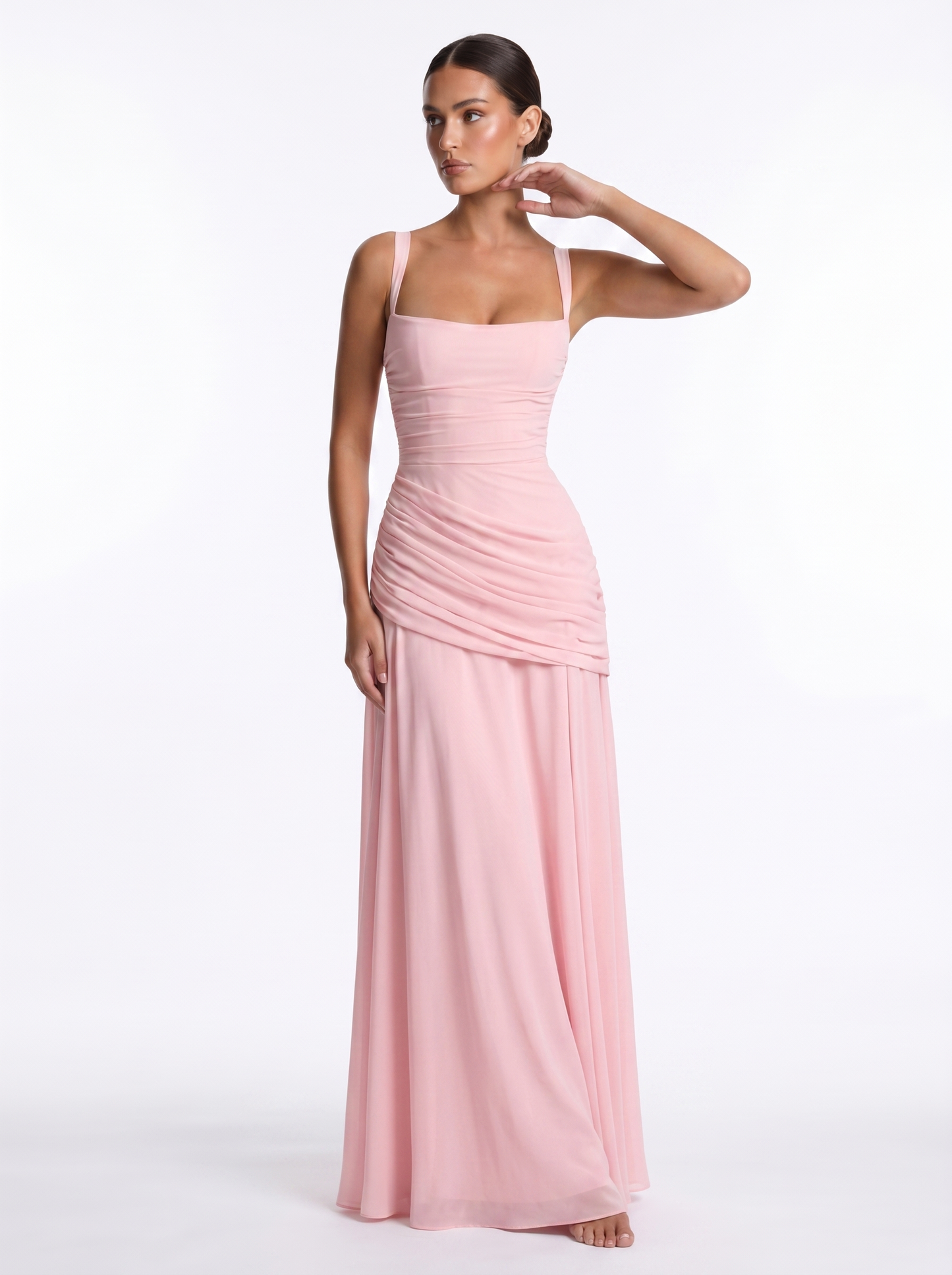 Ruched Chiffon Maxi Pink - Alt pose