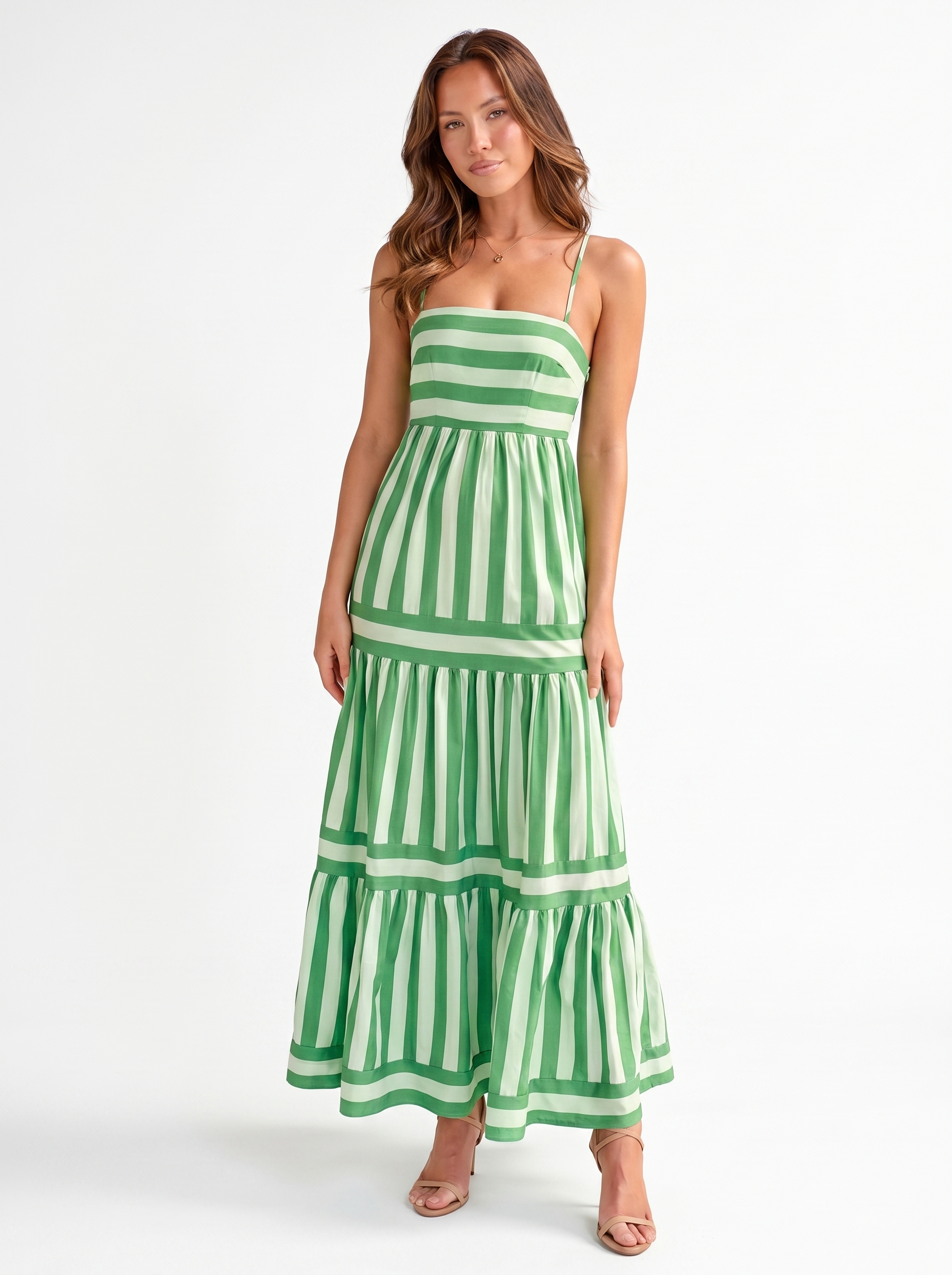 Tiered Striped Maxi Green - Hero