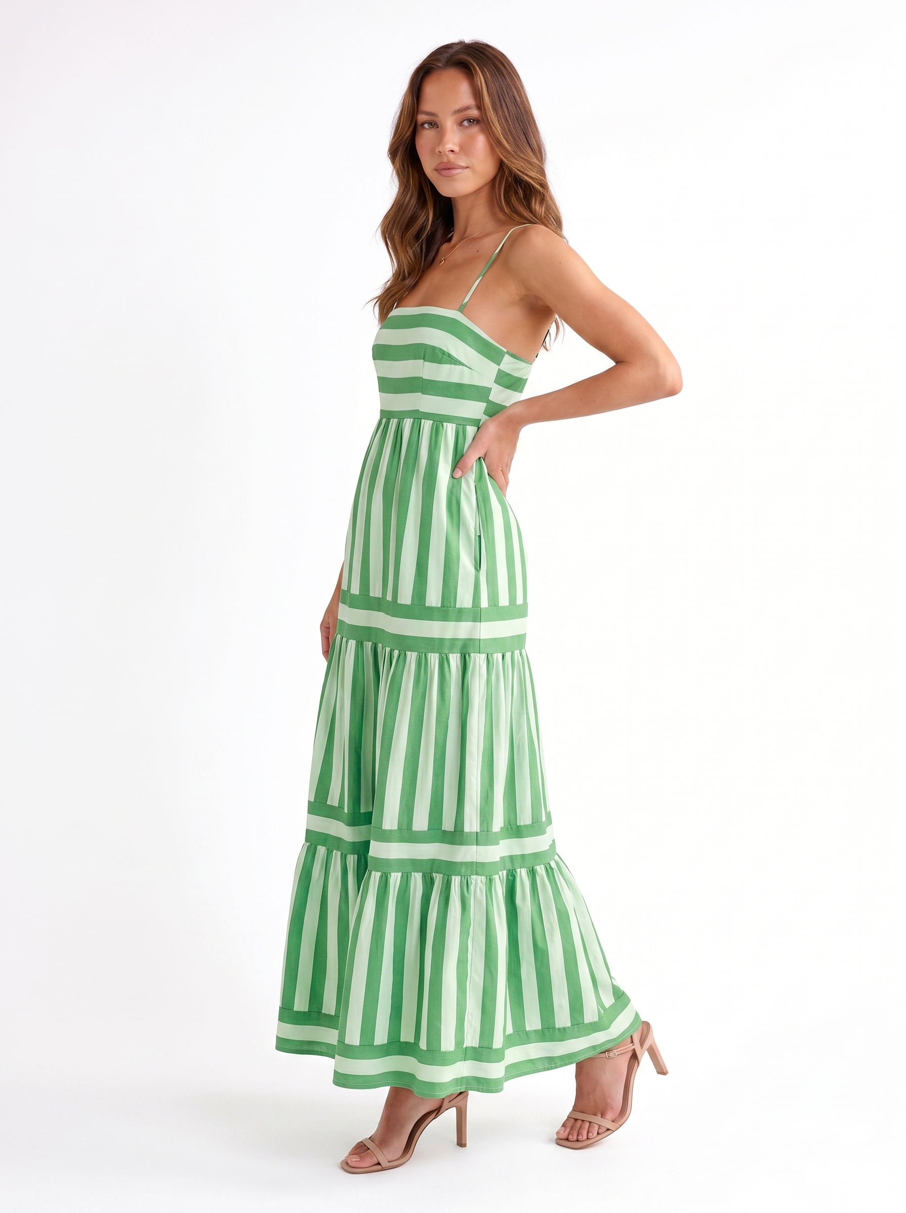 Tiered Striped Maxi Green - Three-quarter