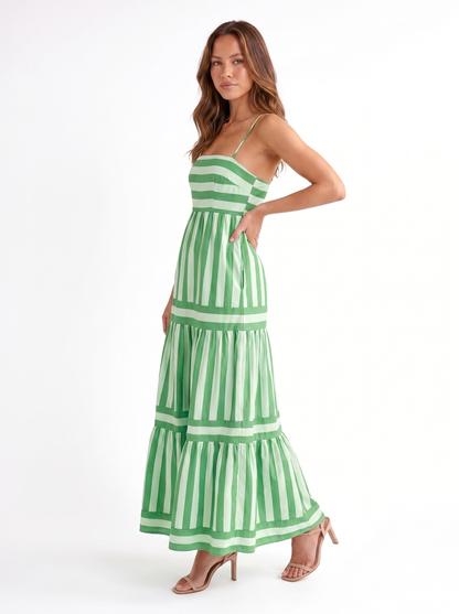 Tiered Striped Maxi Green - Three-quarter