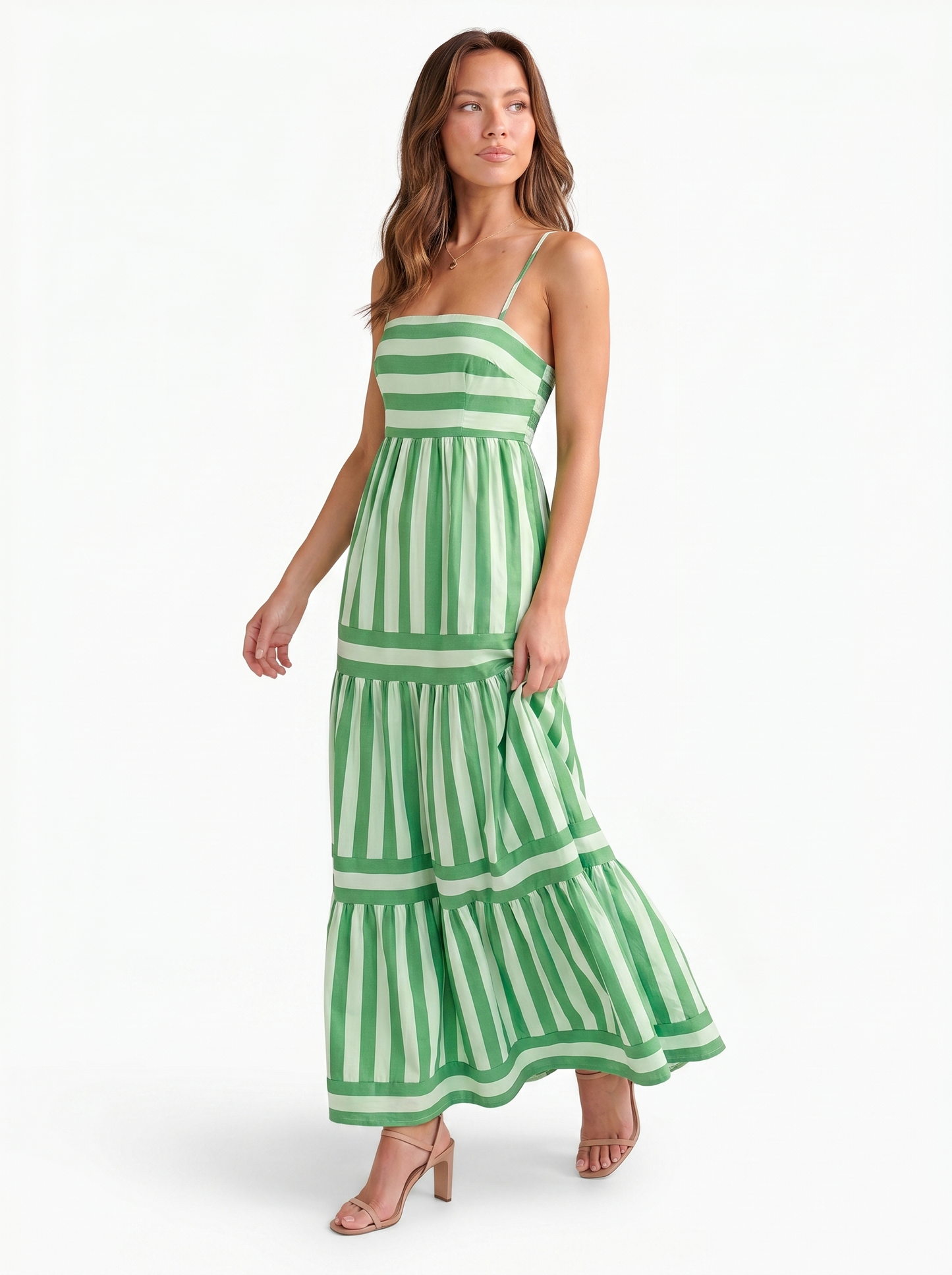 Tiered Striped Maxi Green - Alt pose