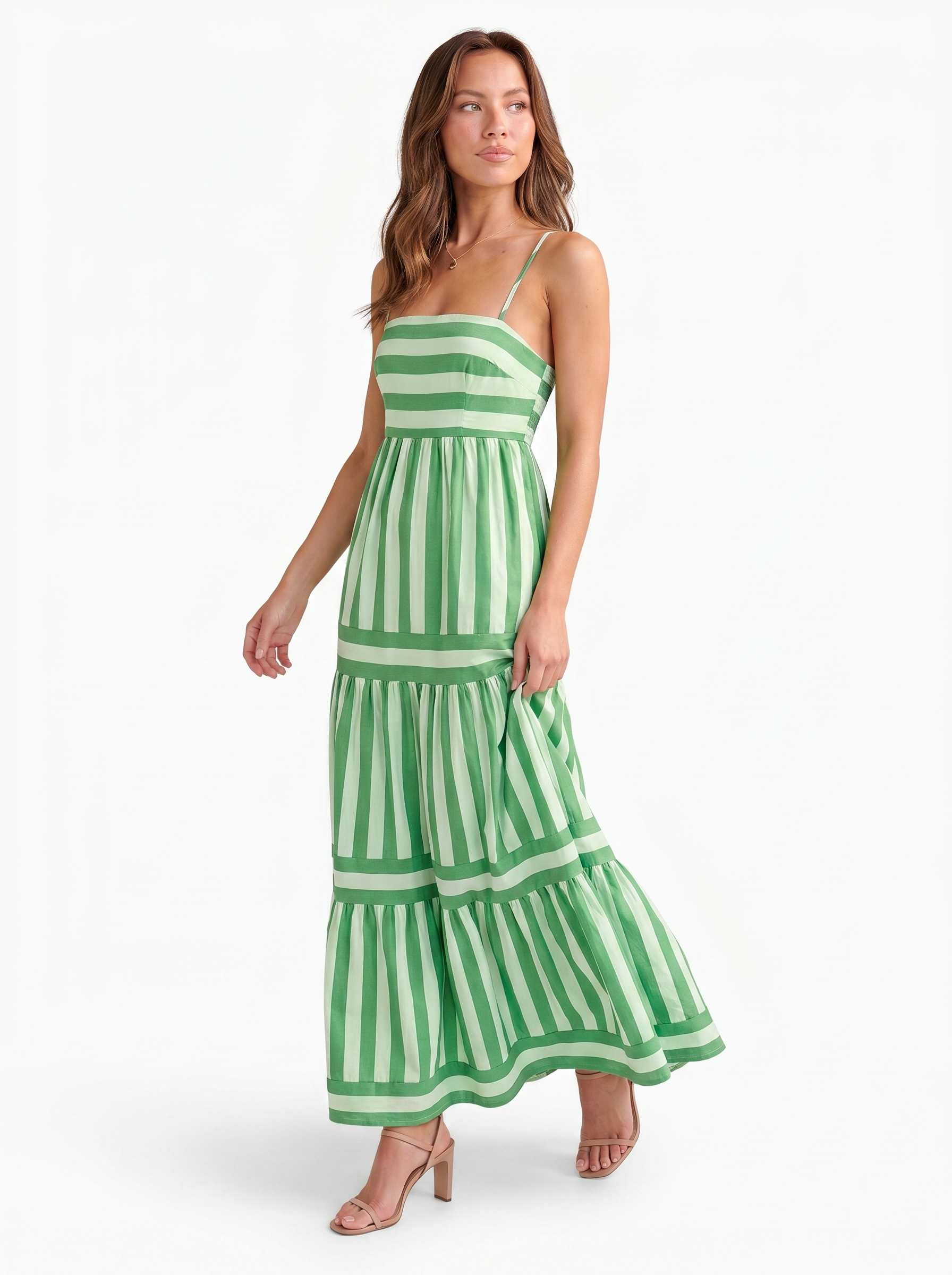 Tiered Striped Maxi Green - Alt pose