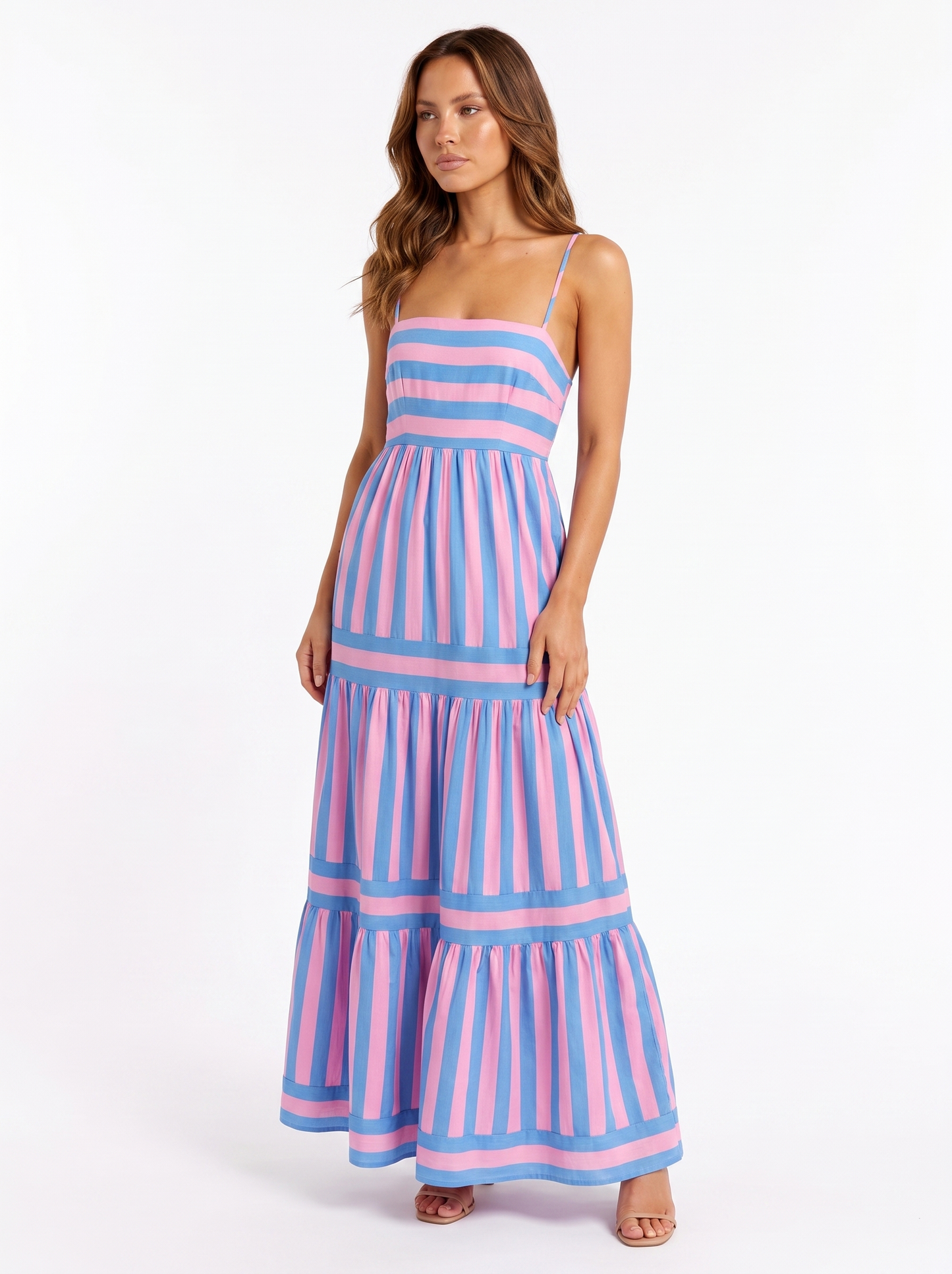 Tiered Striped Maxi Pink - Hero