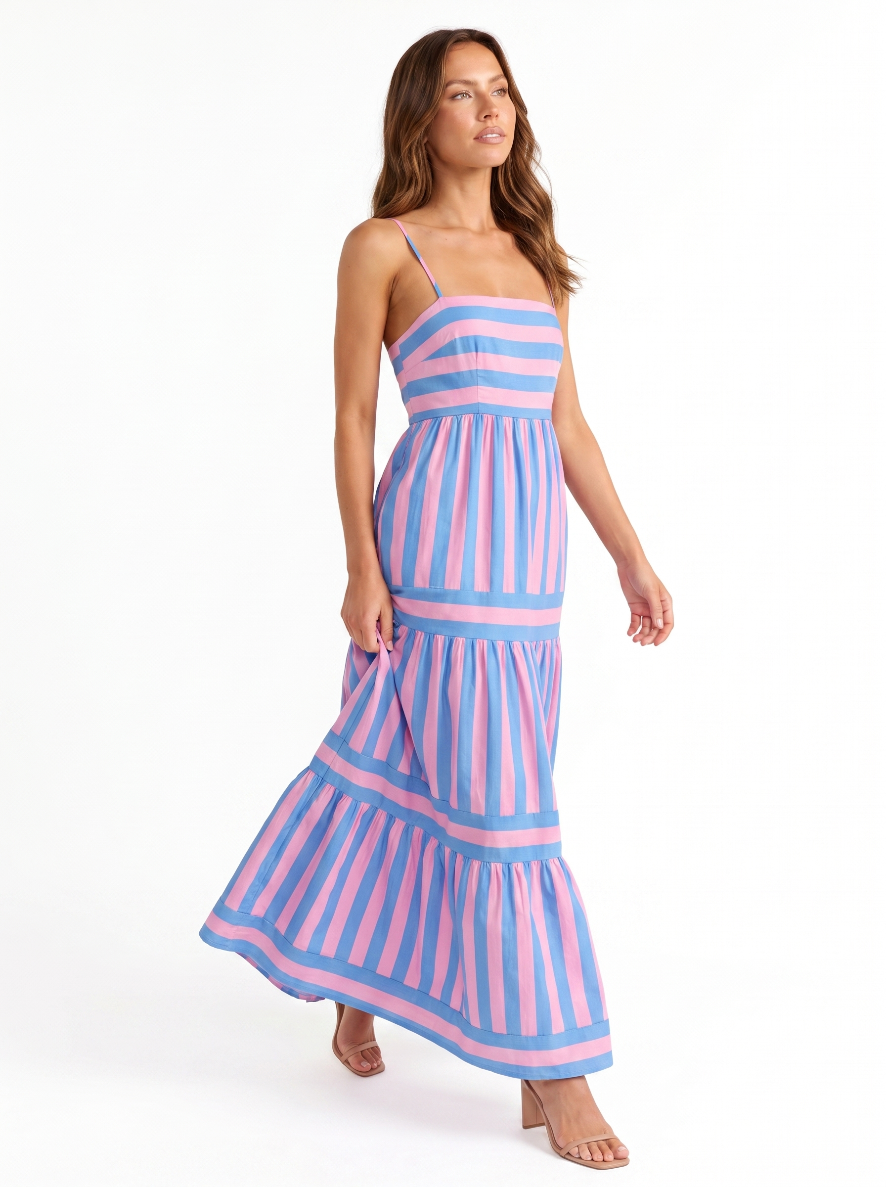 Tiered Striped Maxi Pink - Alt pose