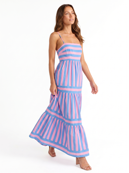 Tiered Striped Maxi Pink - Alt pose