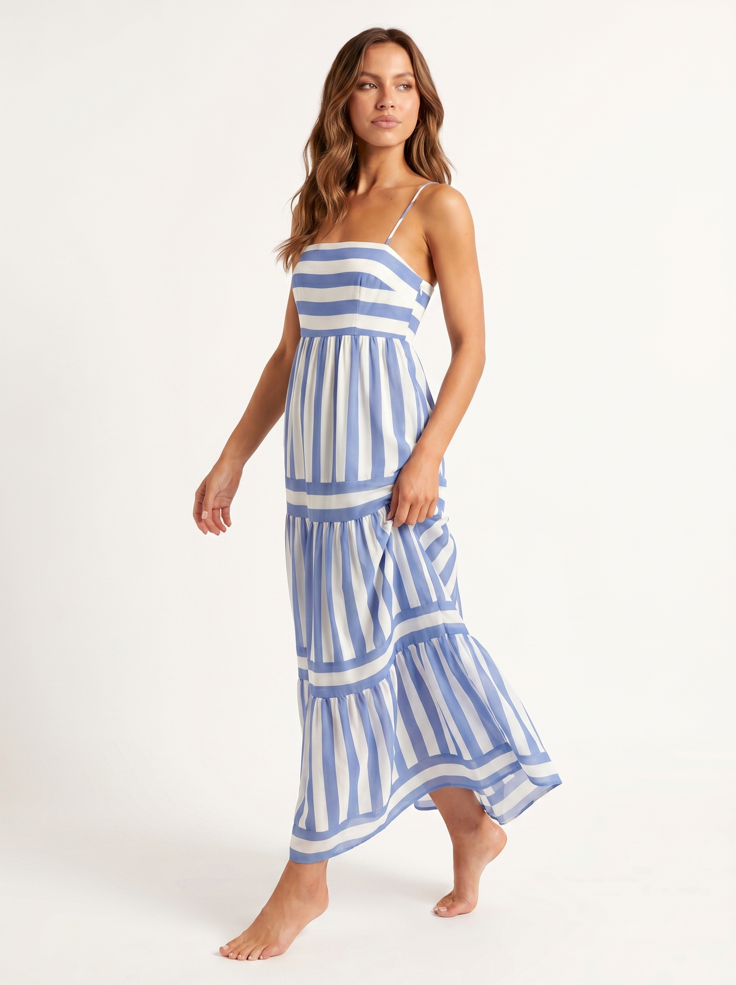 Tiered Striped Maxi Blue Chart - Alt pose