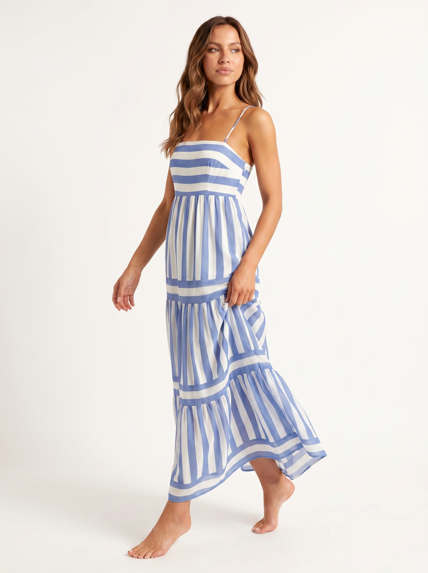 Tiered Striped Maxi Blue Chart - Alt pose