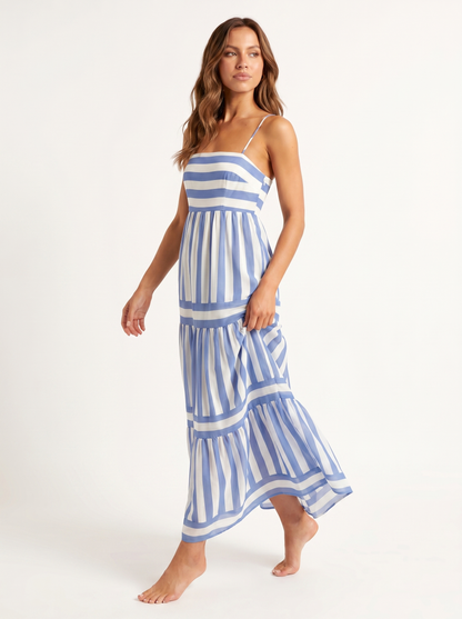 Tiered Striped Maxi Blue Chart - Alt pose