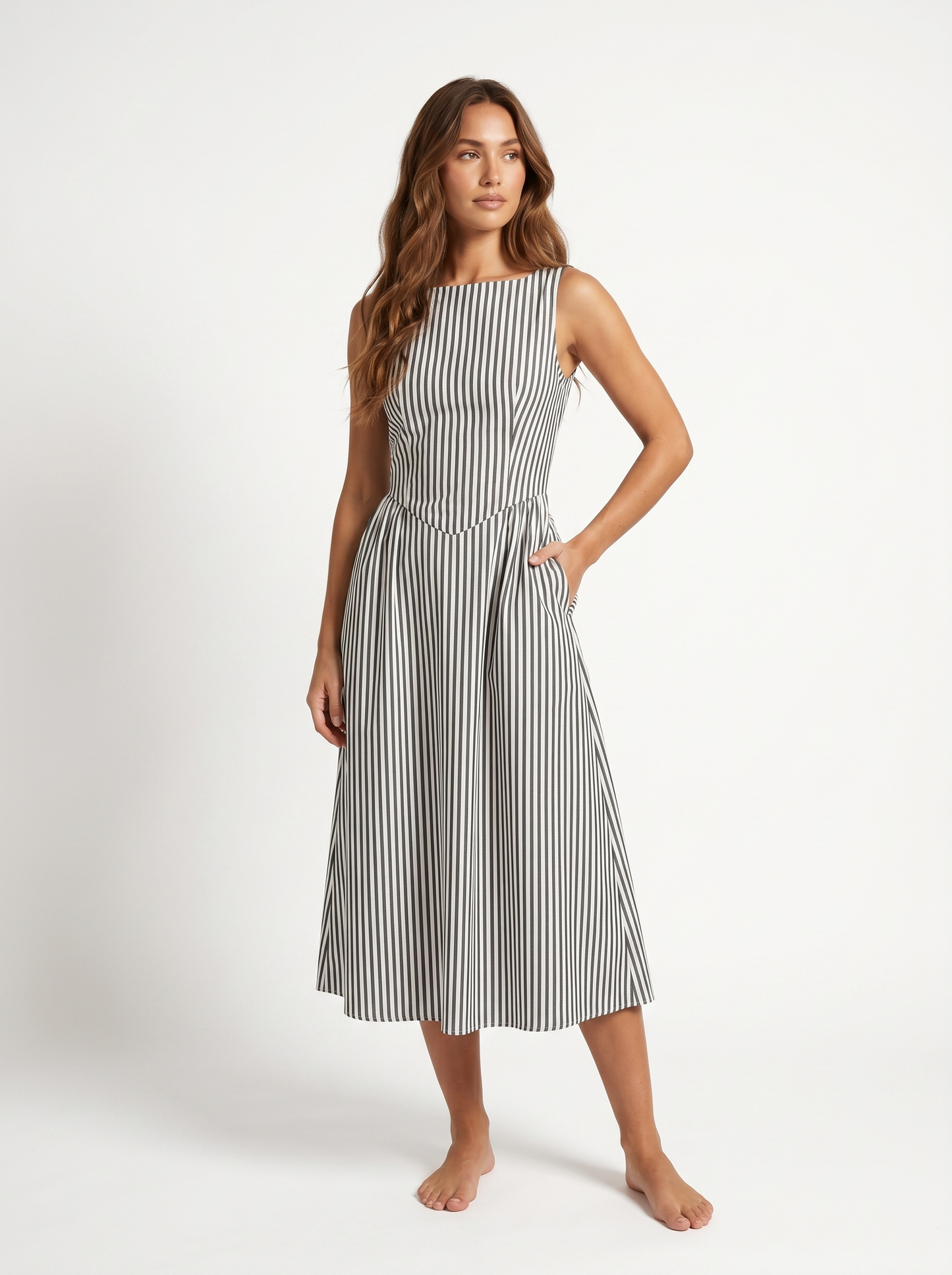 Striped Midi Square Neck Black - Hero