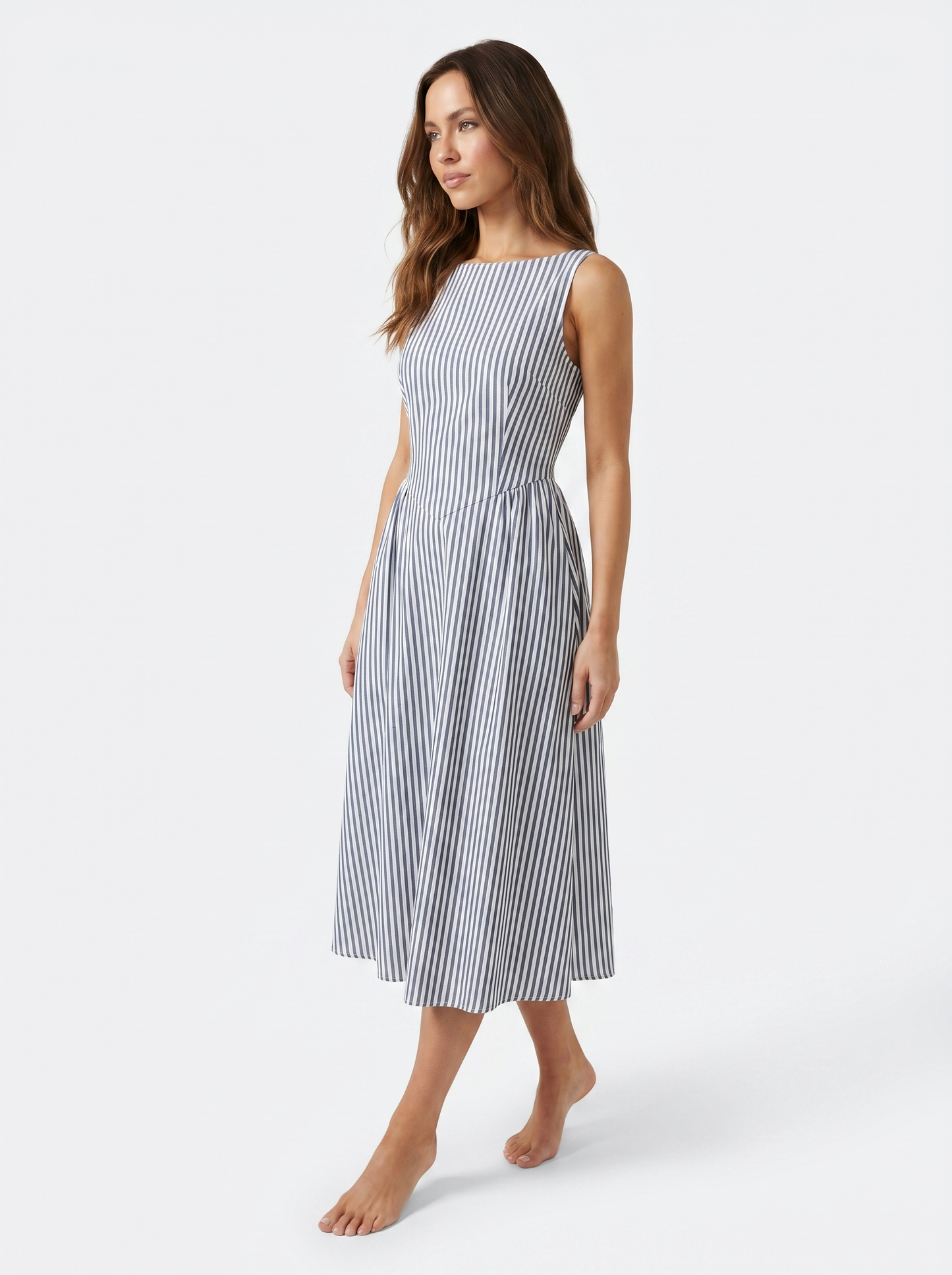 Striped Midi Square Neck Black - Alt pose