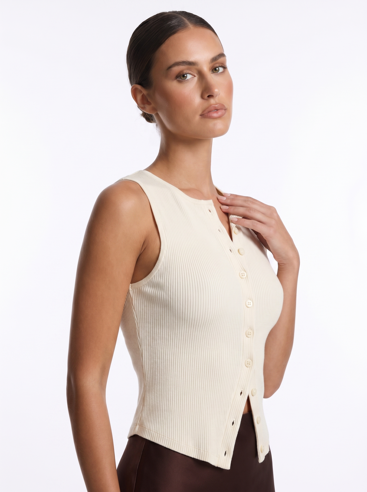 Button Vest Apricot - Three-quarter