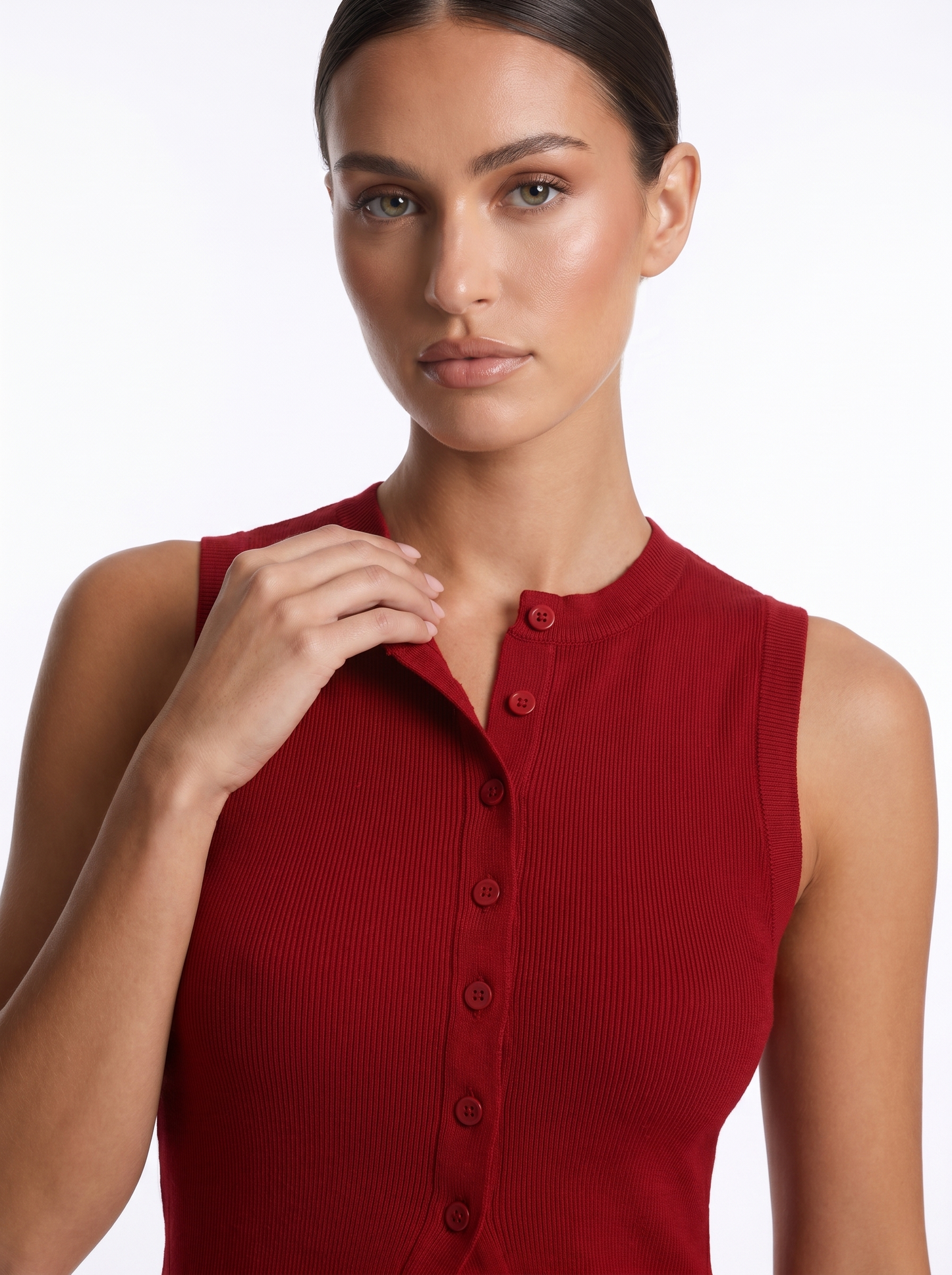 Button Vest Red - Detail