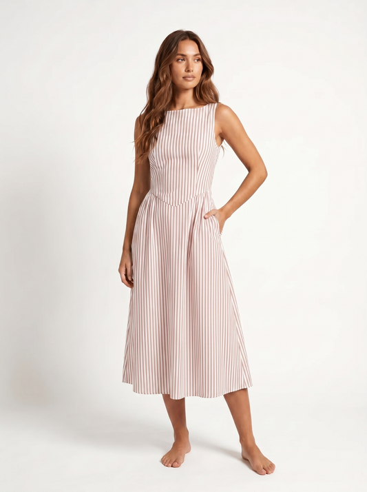 Striped Midi Square Neck Pink - Hero