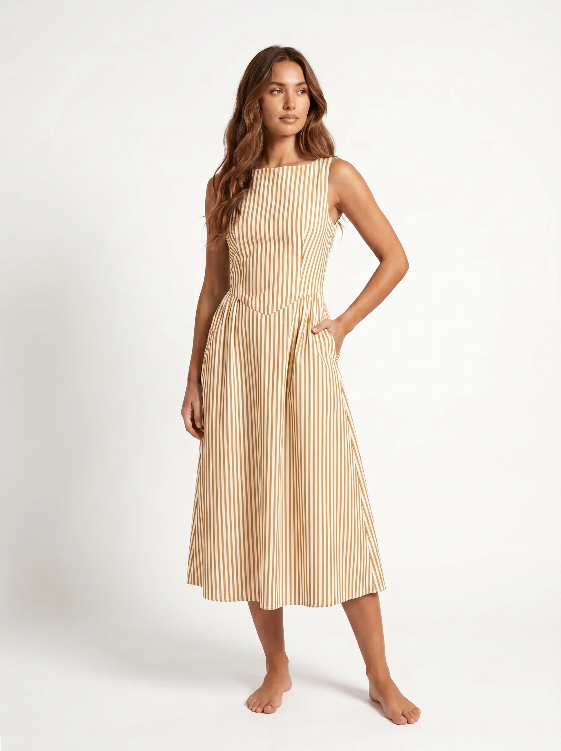 Striped Midi Square Neck Yellow - Hero