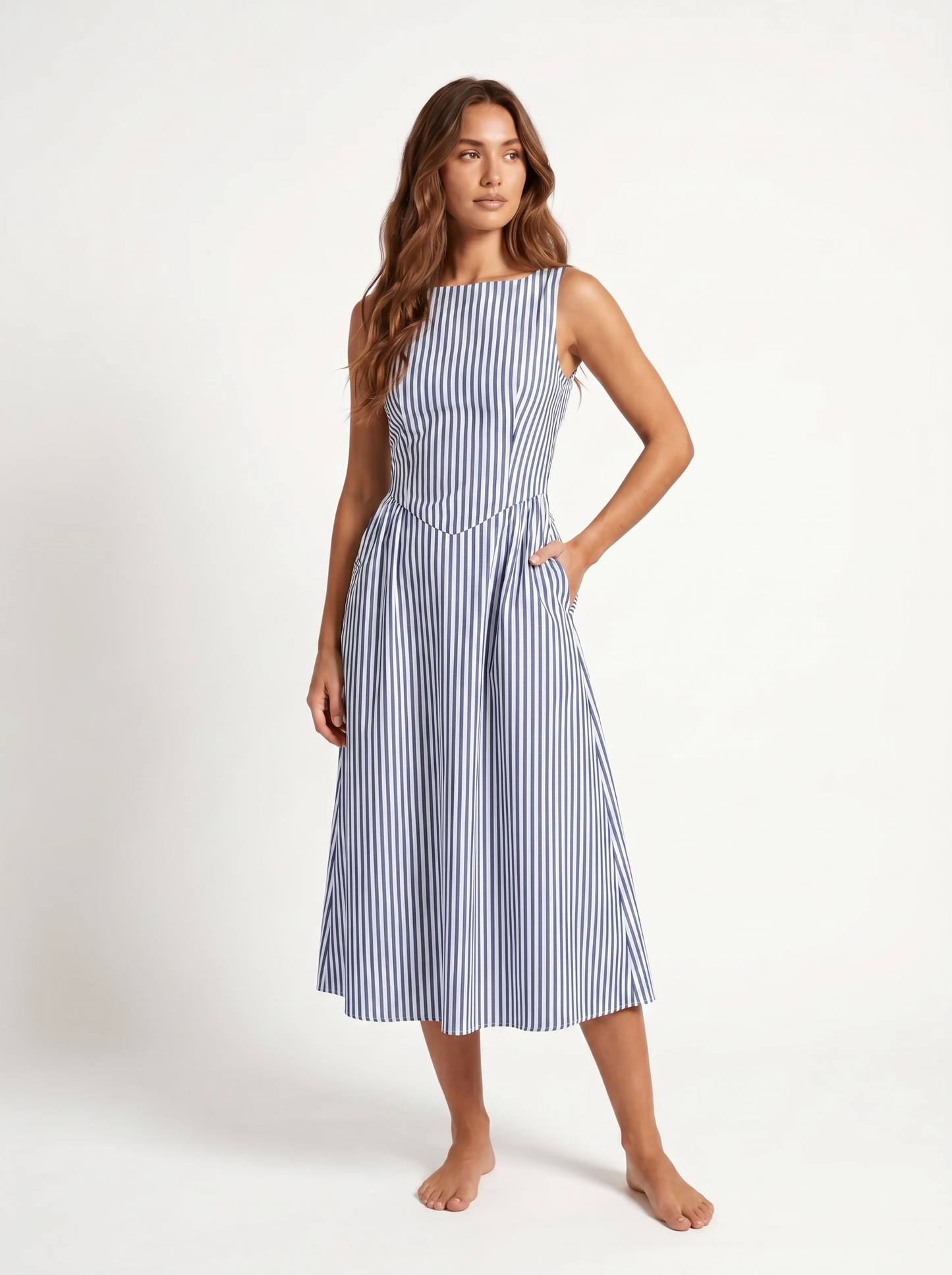 Striped Midi Square Neck Blue - Hero