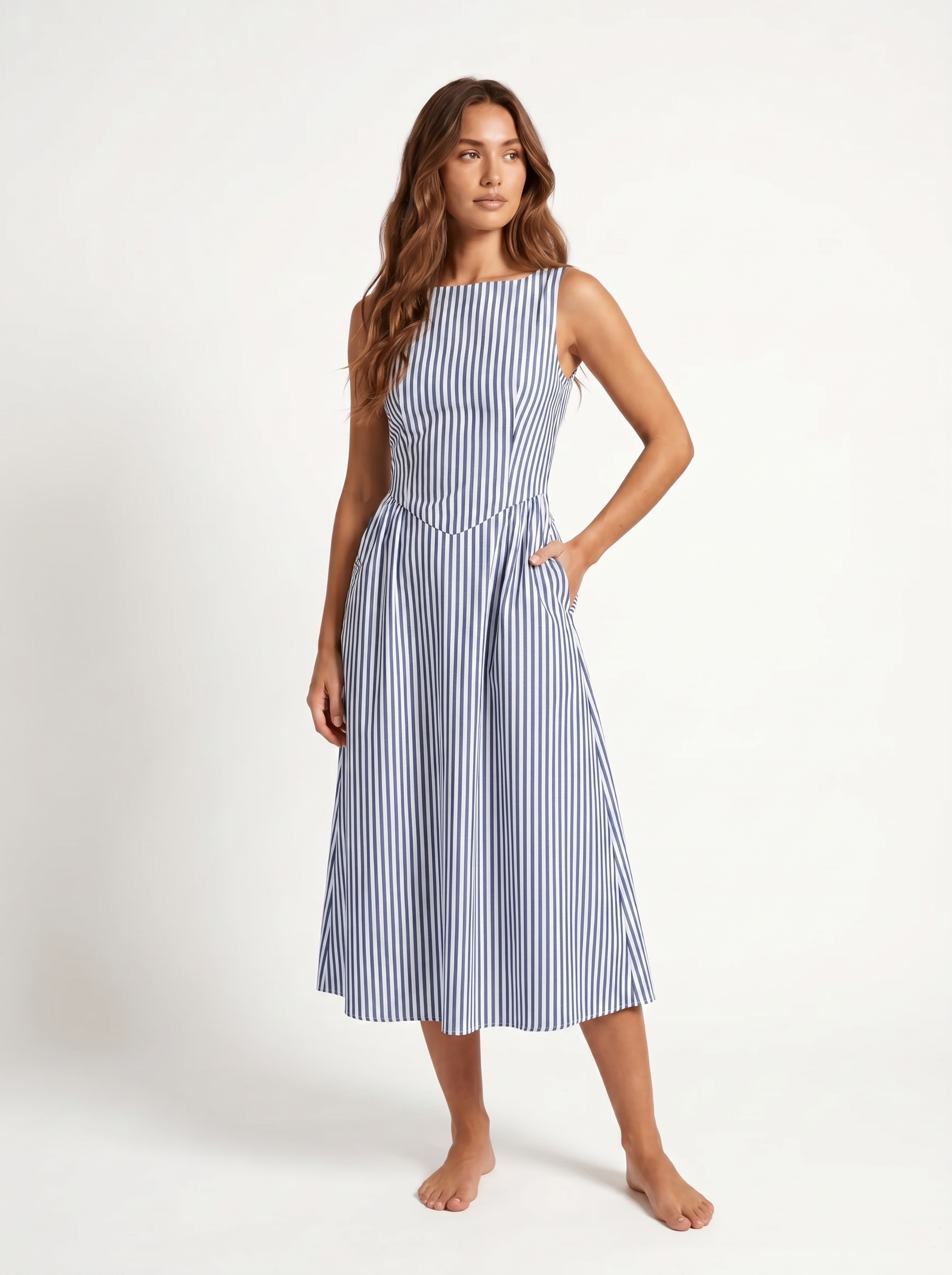 Striped Midi Square Neck Blue - Hero
