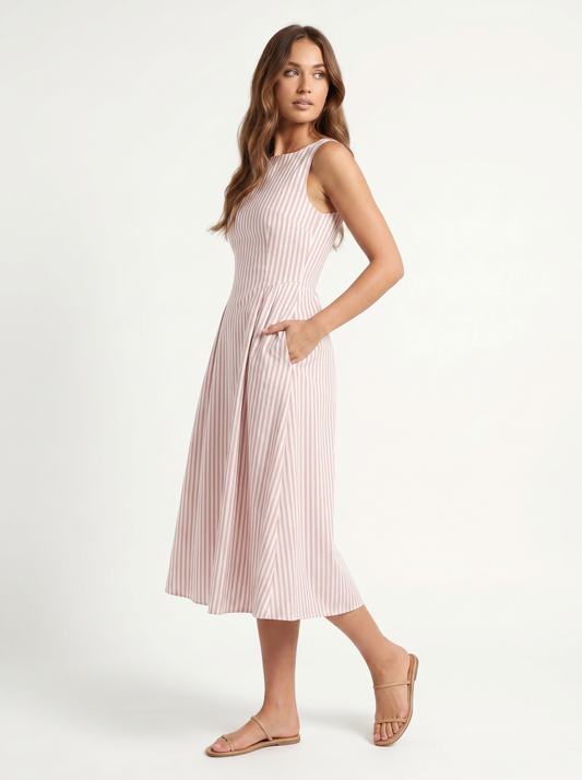 Striped Midi Square Neck Pink - Three-quarter