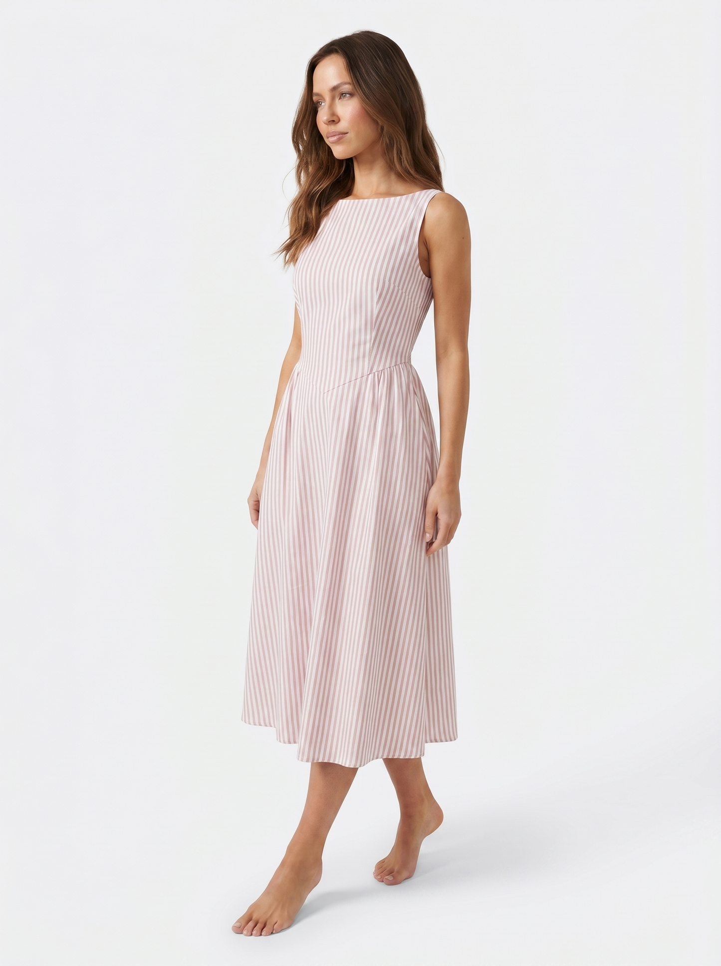 Striped Midi Square Neck Pink - Alt pose