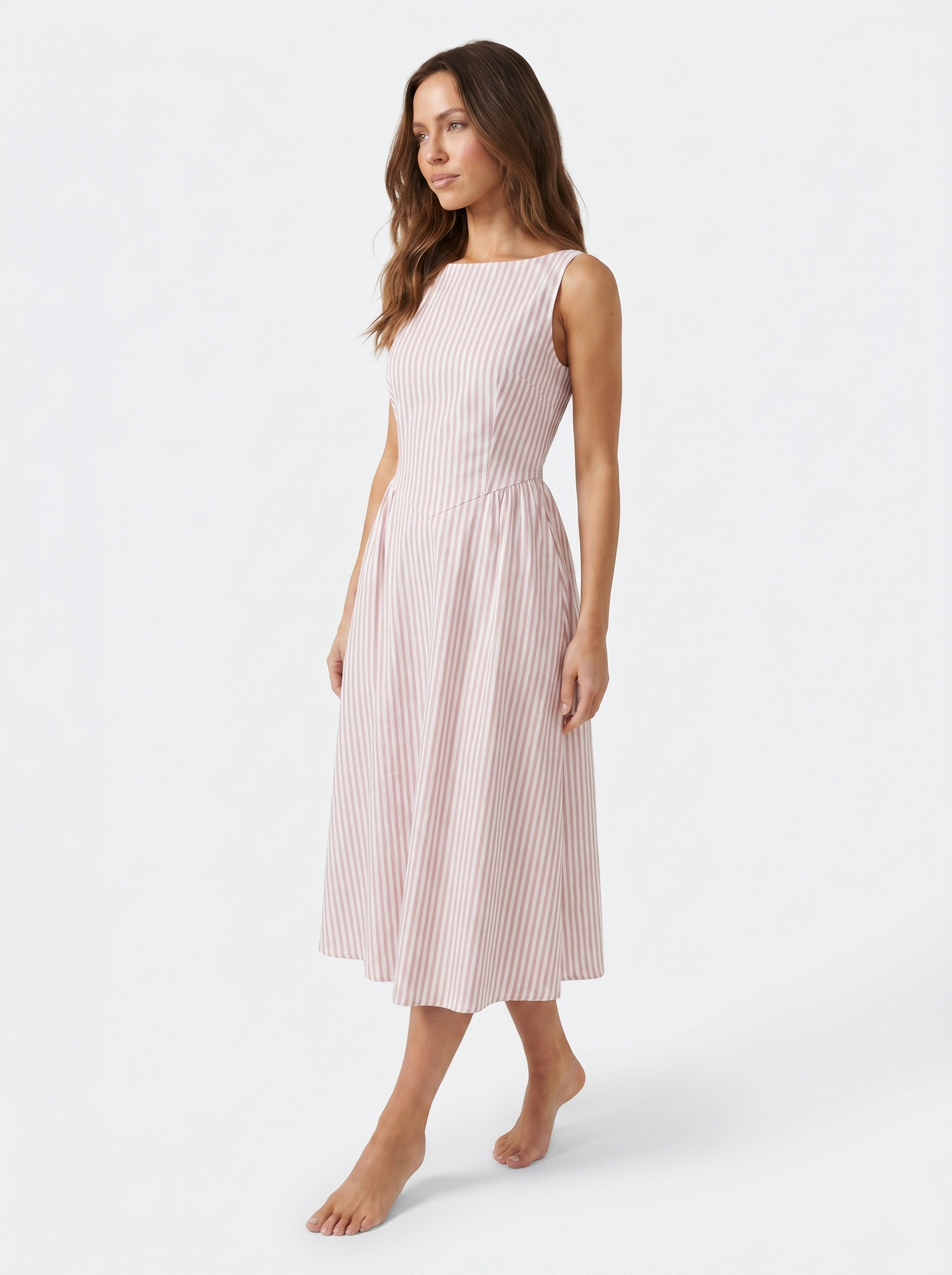 Striped Midi Square Neck Pink - Alt pose