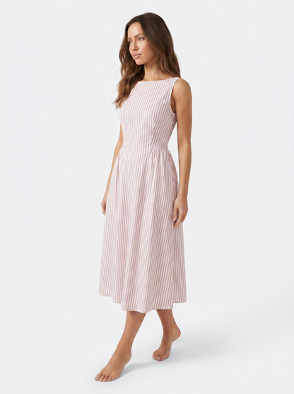 Striped Midi Square Neck Pink - Alt pose