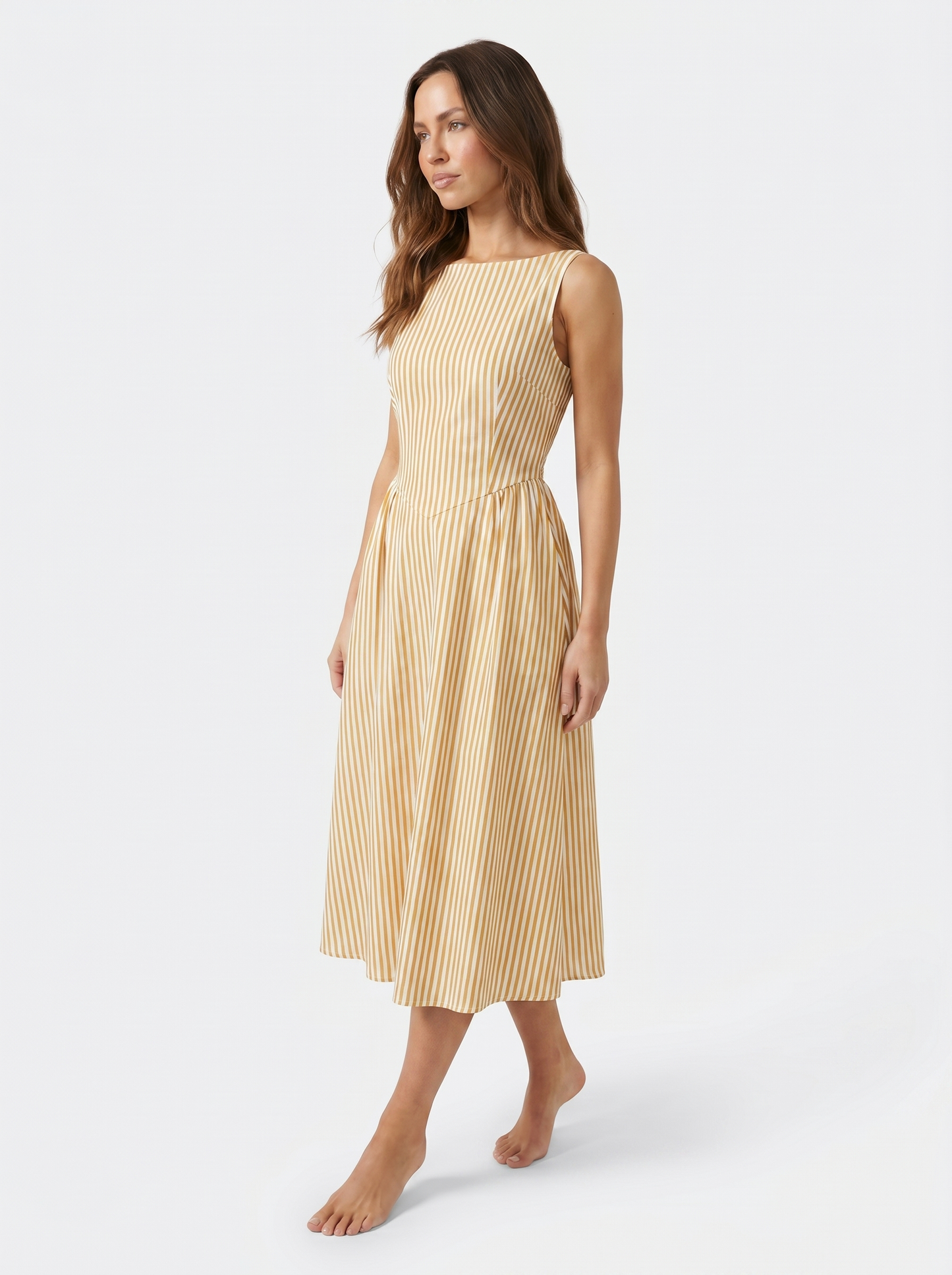 Striped Midi Square Neck Yellow - Alt pose