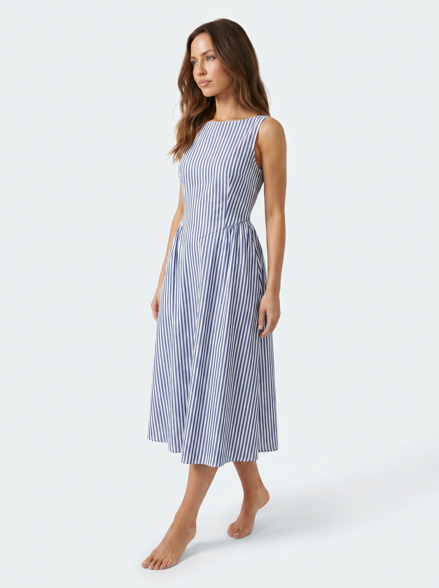 Striped Midi Square Neck Blue - Alt pose