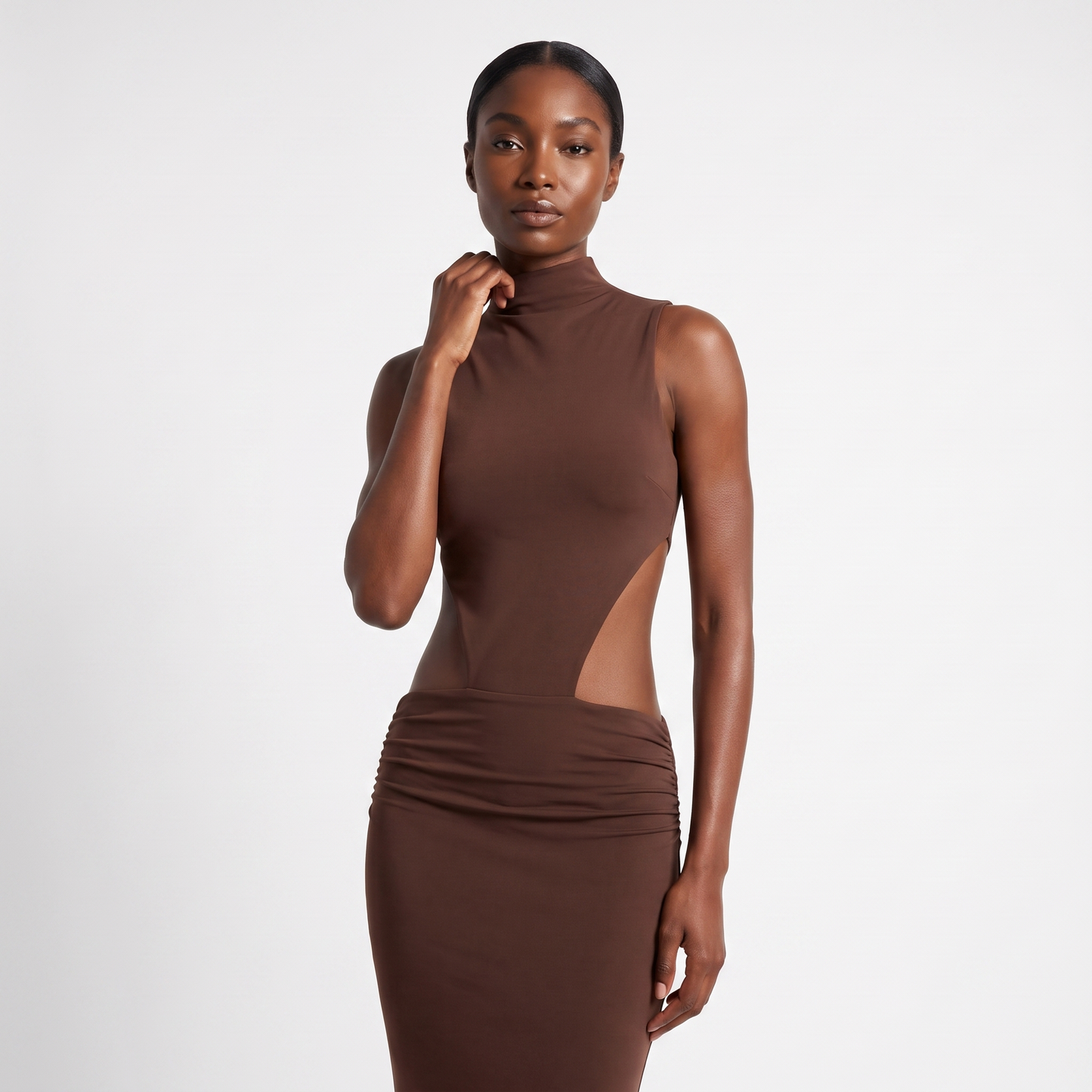 Brown backless mock-neck maxi - hero