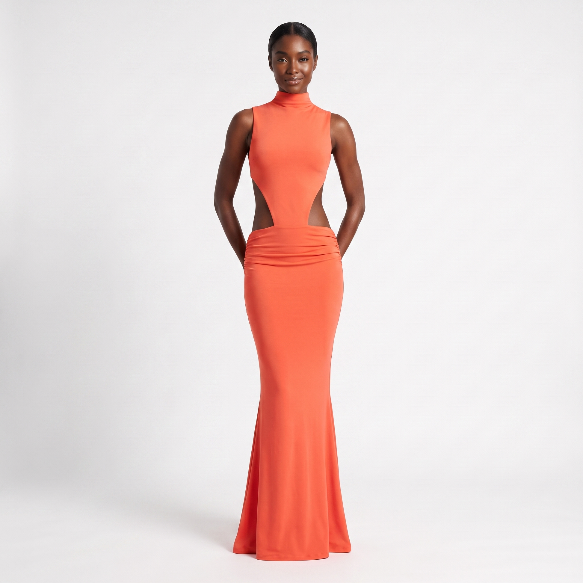 Orange backless mock-neck maxi - front