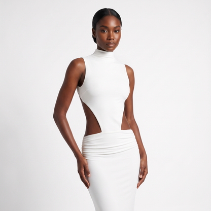 White backless mock-neck maxi - hero