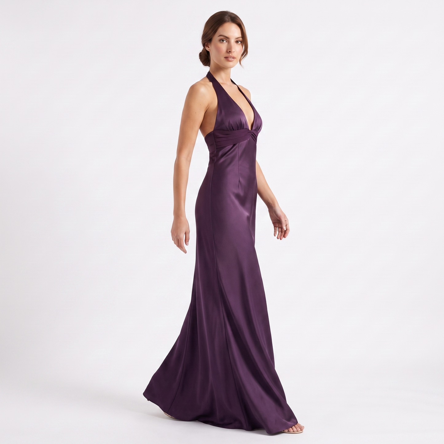 Slim Fit Deep V-Neck Dress Purple - three quarter