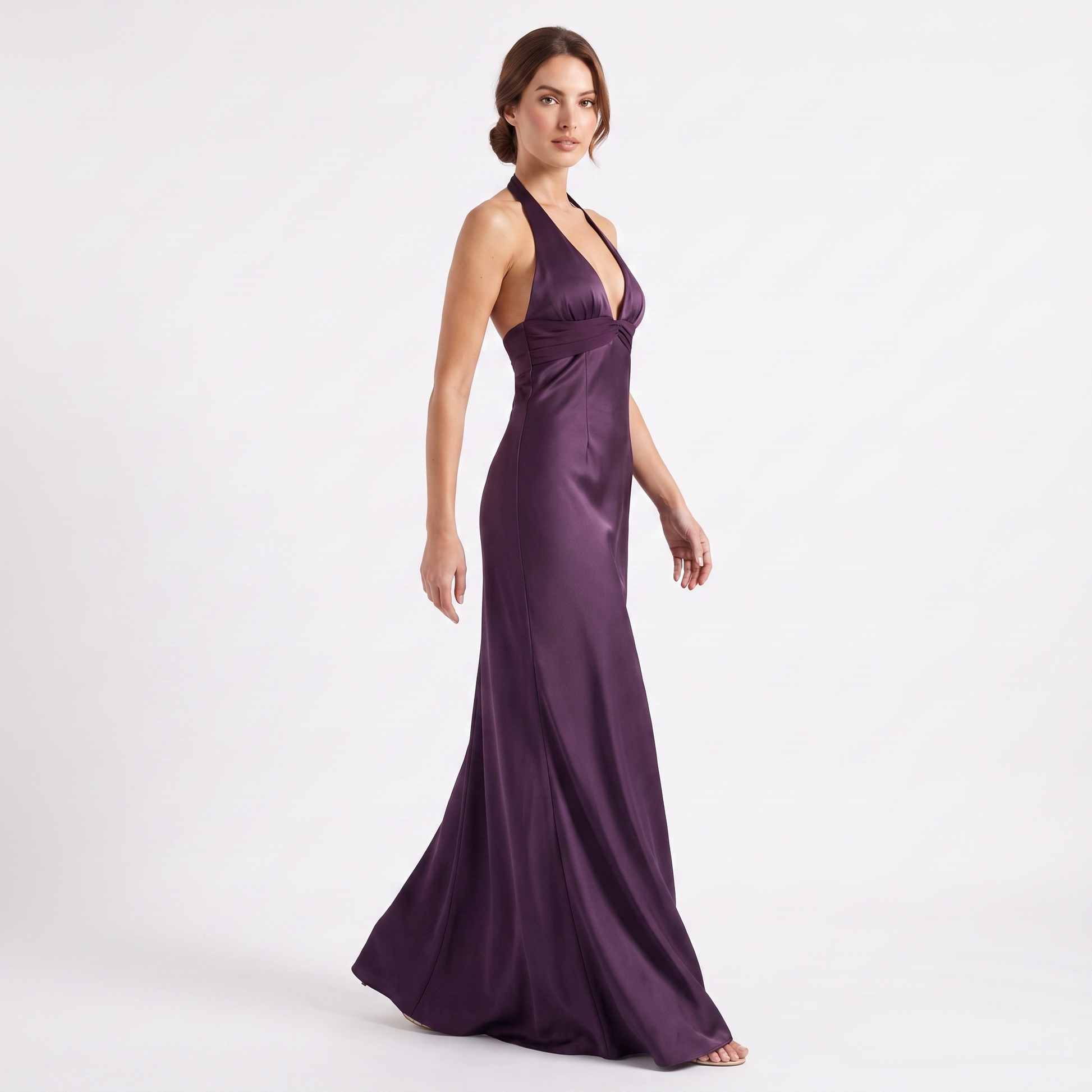 Slim Fit Deep V-Neck Dress Purple - three quarter