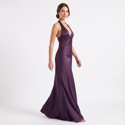 Slim Fit Deep V-Neck Dress Purple - three quarter