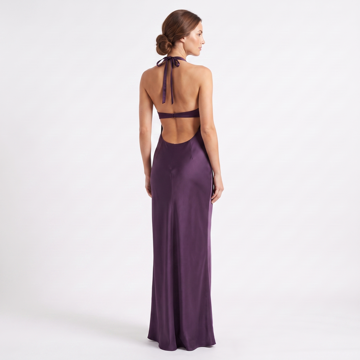 Slim Fit Deep V-Neck Dress Purple - back cut-out