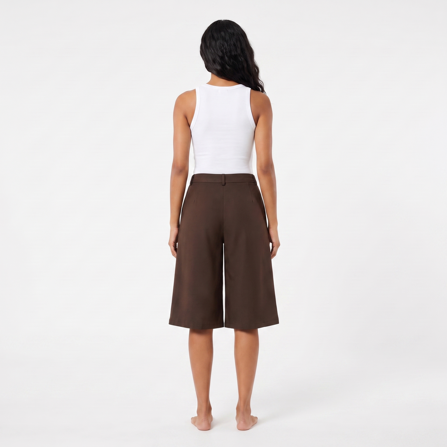 Brown wide-leg culotte shorts - full back