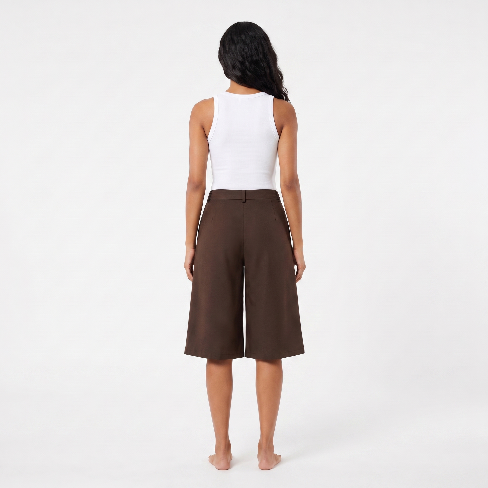 Brown wide-leg culotte shorts - full back