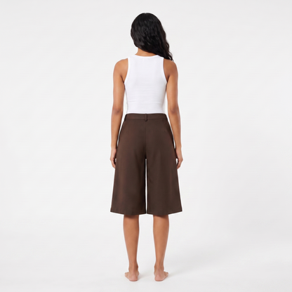 Brown wide-leg culotte shorts - full back
