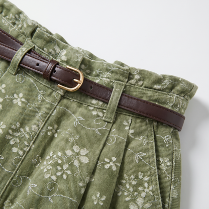 Floral denim shorts - waistband detail