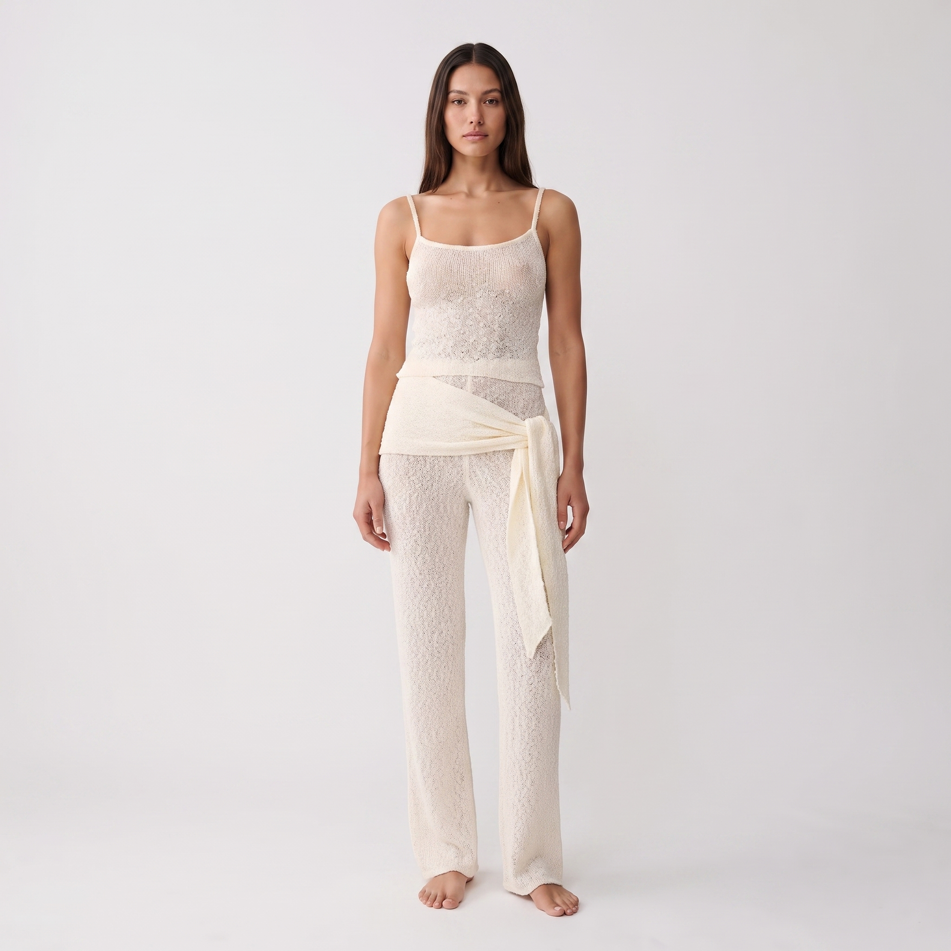 Apricot knit tank and trousers set - full front