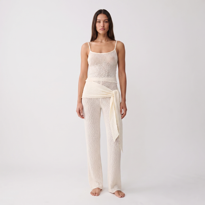 Apricot knit tank and trousers set - full front