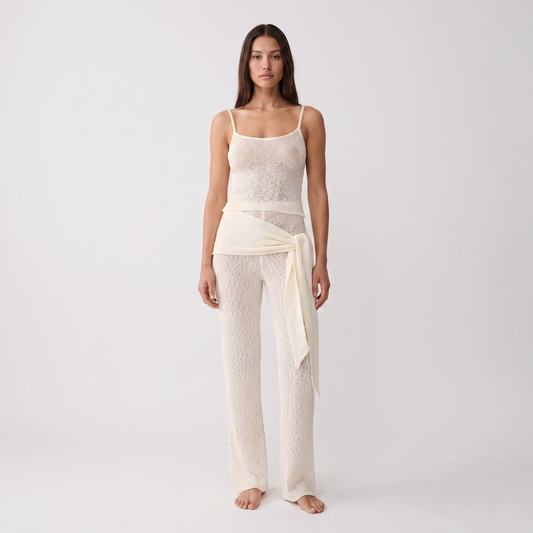Apricot knit tank and trousers set - full front