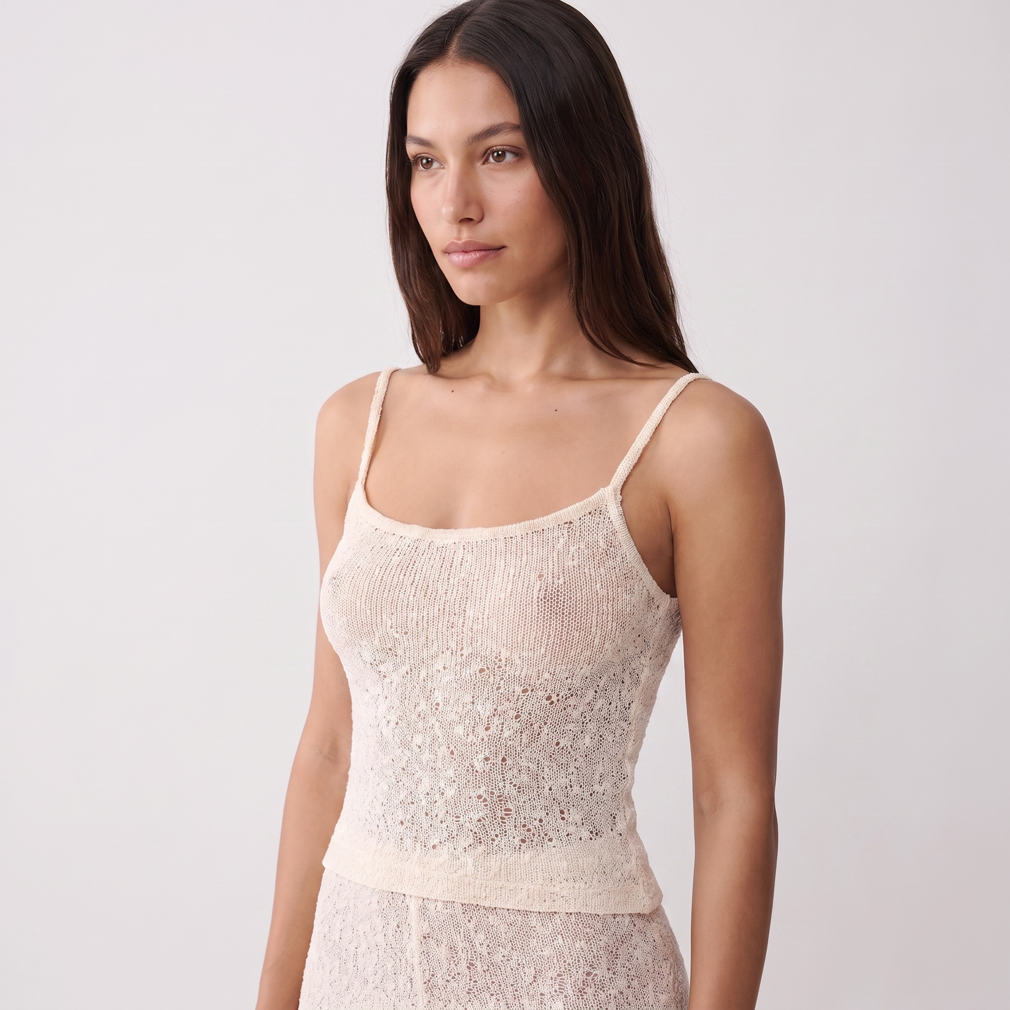 Apricot knit tank and trousers set - top detail hero