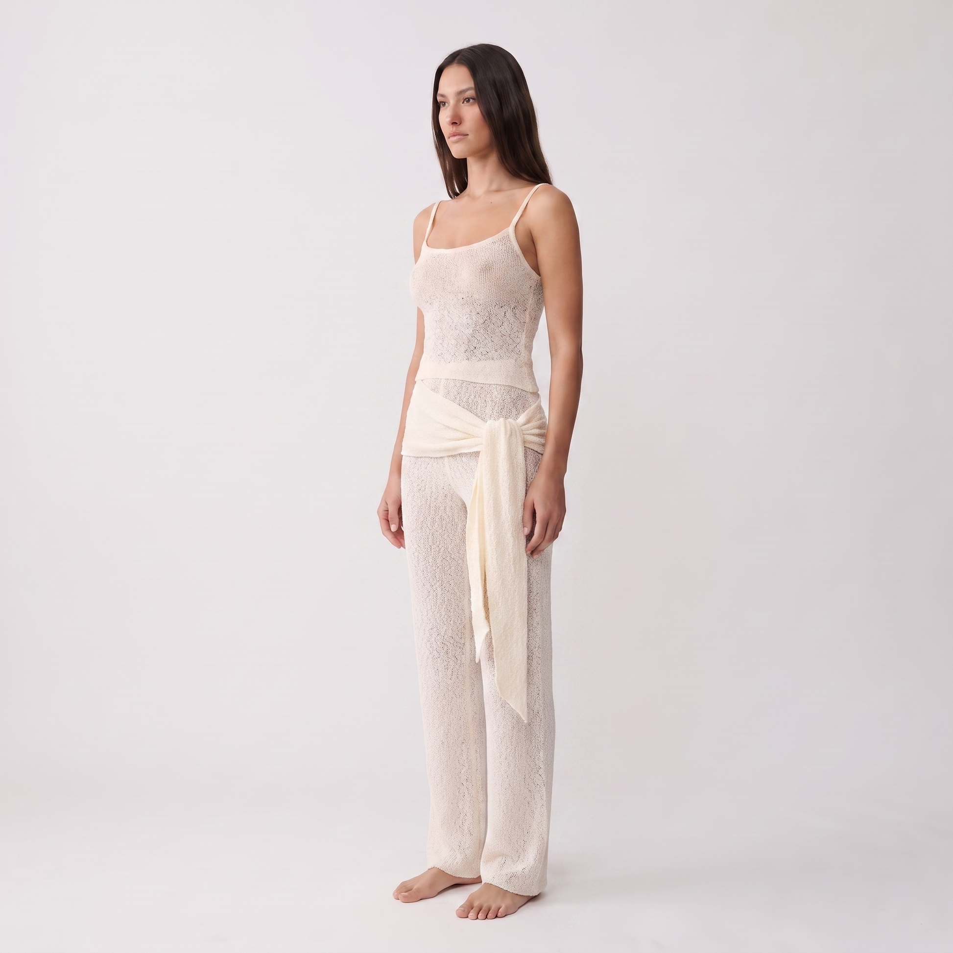 Apricot knit tank and trousers set - three-quarter side