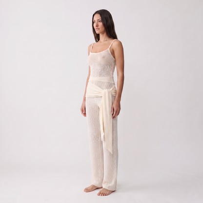 Apricot knit tank and trousers set - three-quarter side