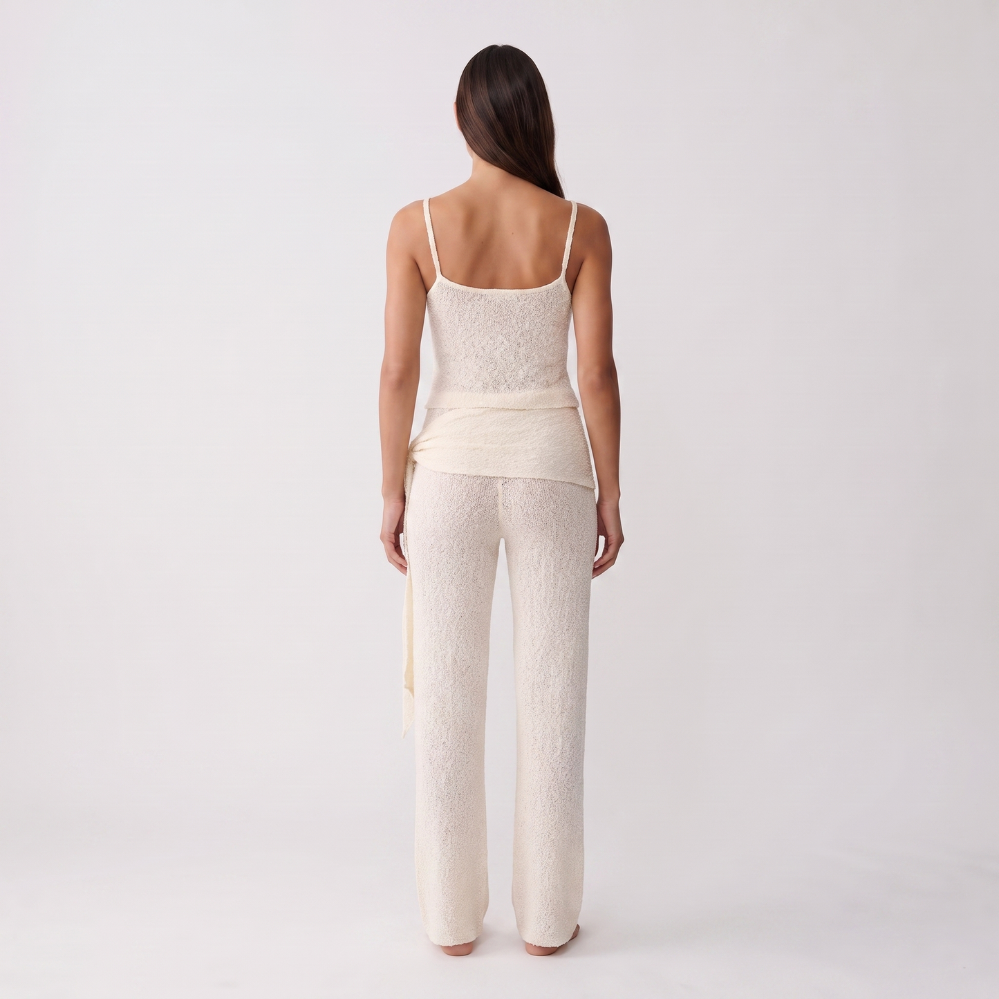 Apricot knit tank and trousers set - full back