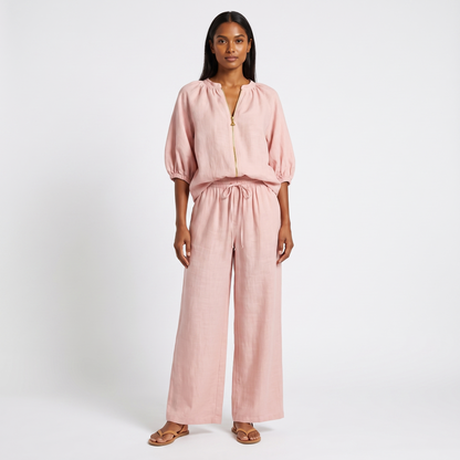 Pink linen co-ord set - full front