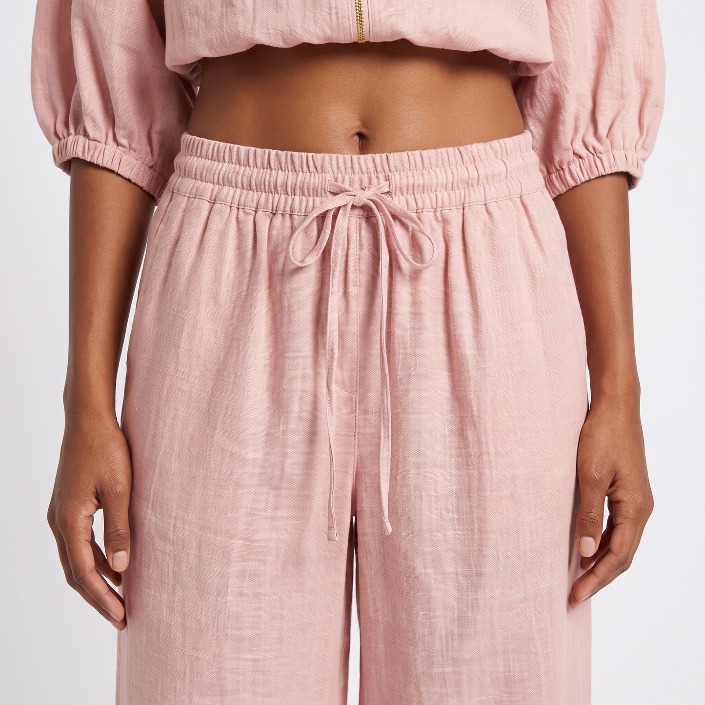 Pink linen co-ord set - waistband detail