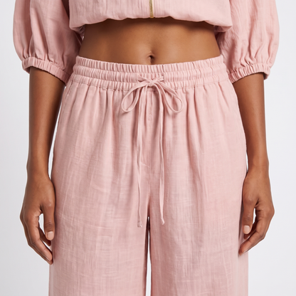Pink linen co-ord set - waistband detail