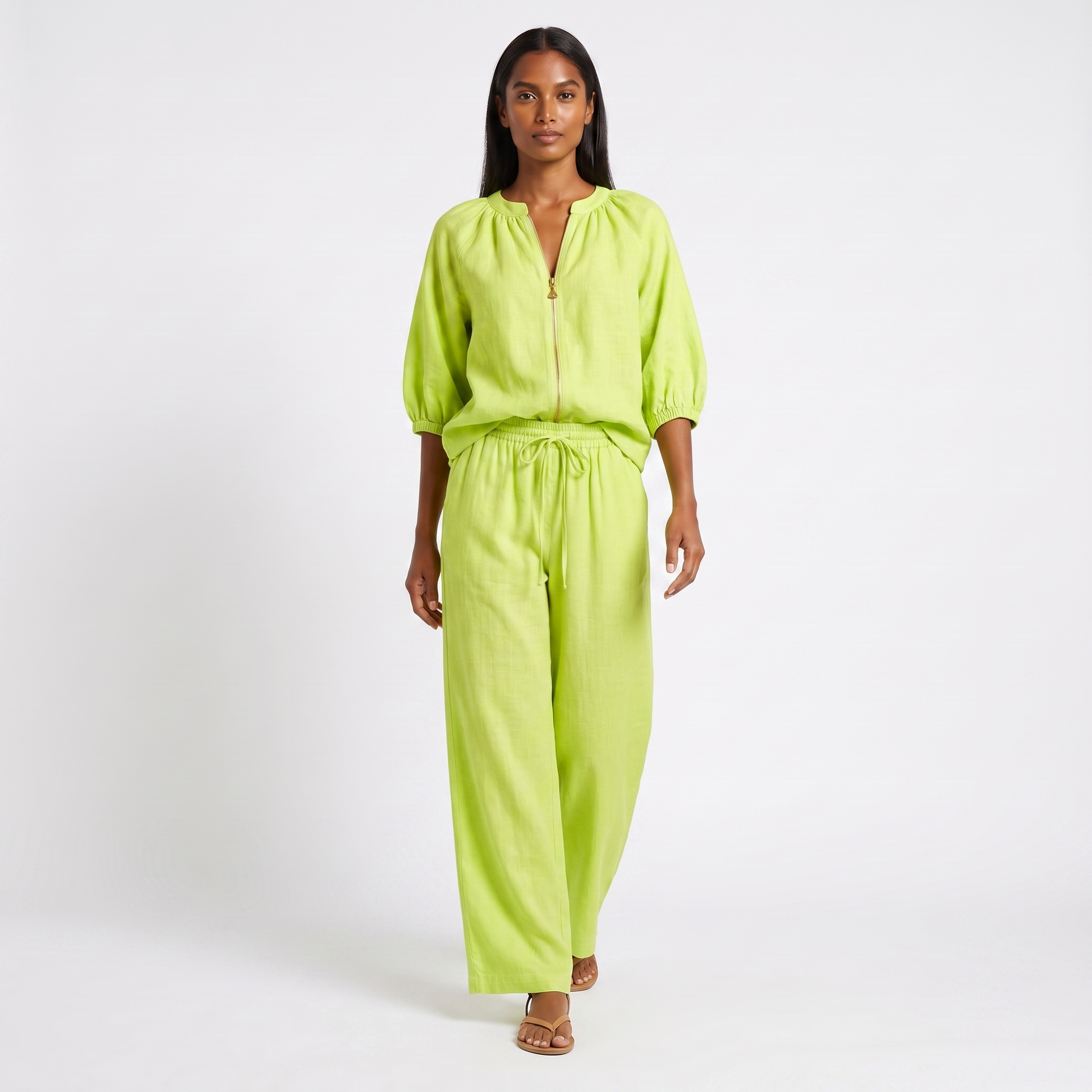 Linen co-ord set - fluorescent green
