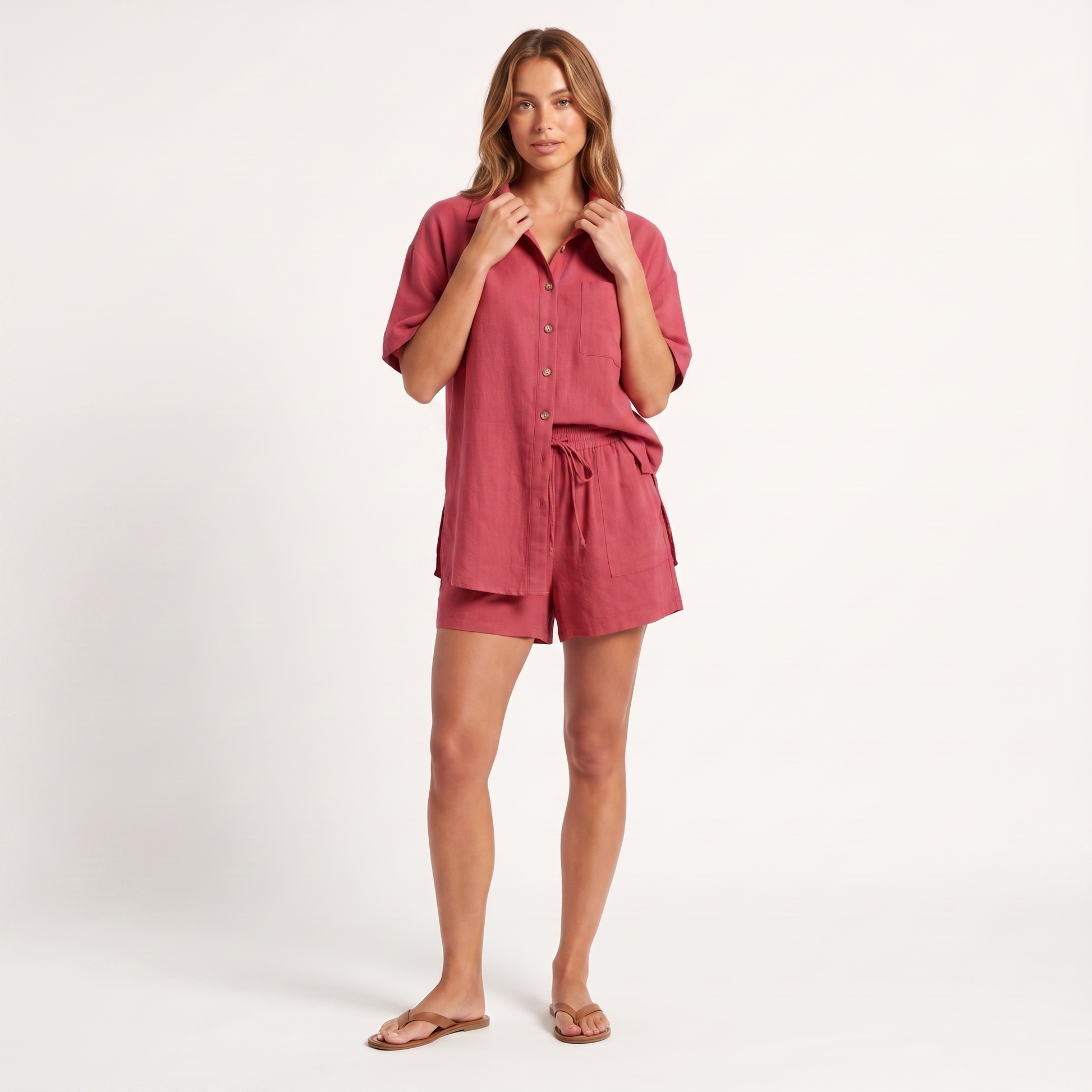 Shirt & shorts set - rose red
