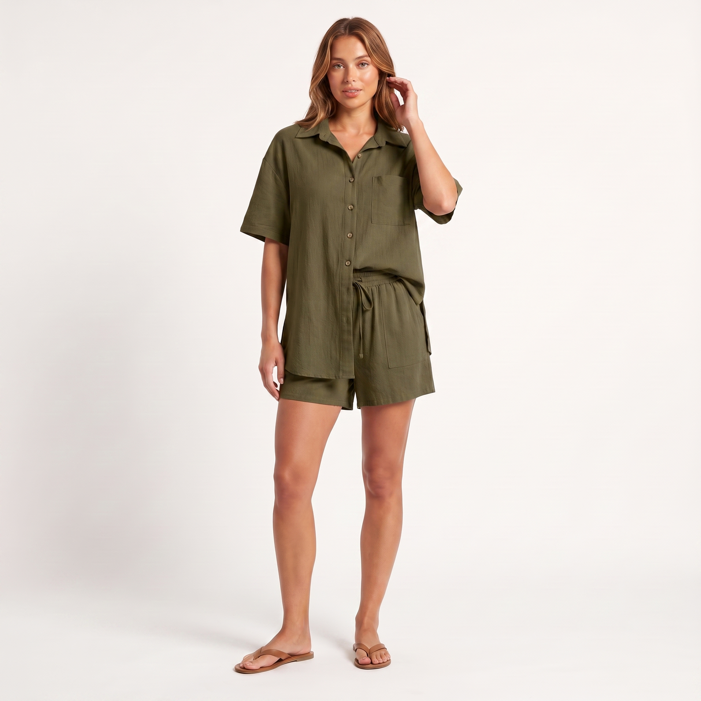 Shirt & shorts set - army green